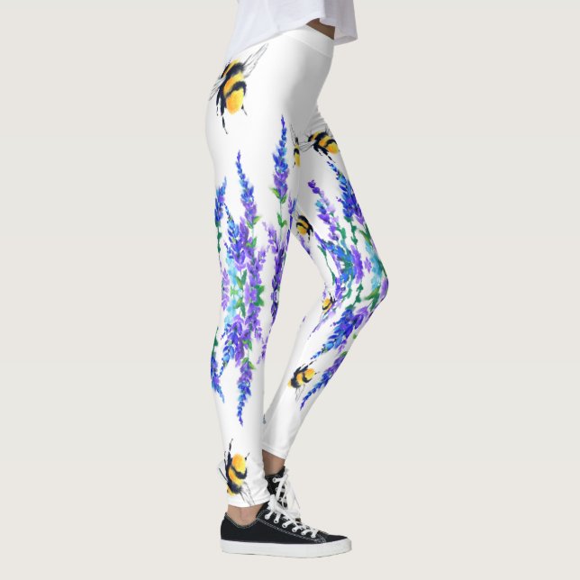 Beautiful Spring Flowers and Bees Flying - Drawing Leggings (Right)