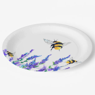 Beautiful Spring Flowers and Bees Flying - Drawing Paper Plate