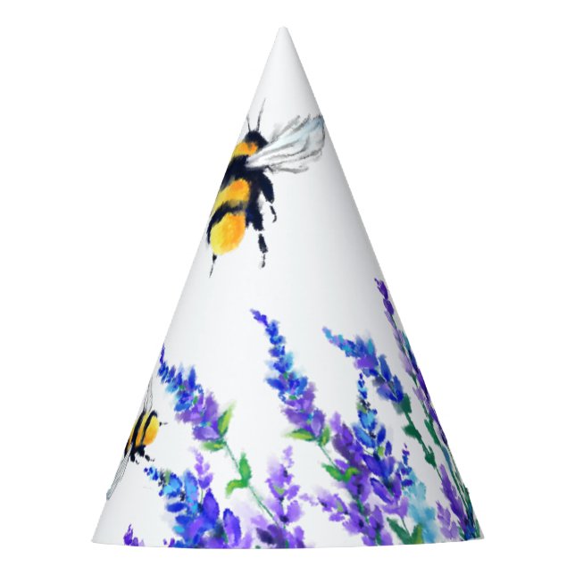 Beautiful Spring Flowers and Bees Flying - Drawing Party Hat (Front)