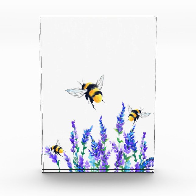 Beautiful Spring Flowers and Bees Flying - Drawing Photo Block (Front)