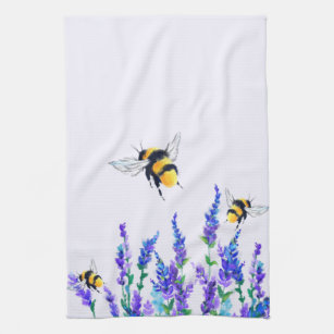 2 BEE MINE Bumble Bees Spring flowers Valentines Kitchen Towels