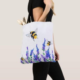 Beautiful Spring Flowers and Bees Flying - Drawing Tote Bag