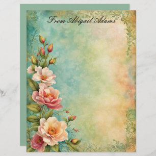 Beautiful Spring Flowers Faded Decorative Border Custom Letterhead