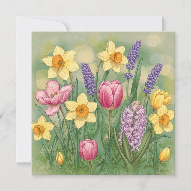 Beautiful Spring Garden Flowers  Card (Front)