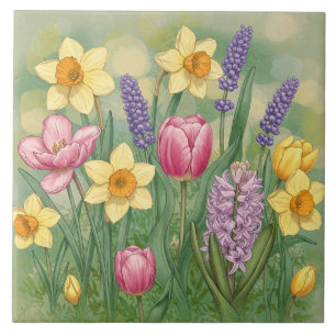 Beautiful Spring Garden Flowers  Ceramic Tile