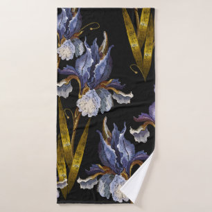 Beautiful spring irises embroidery seamless patter bath towel