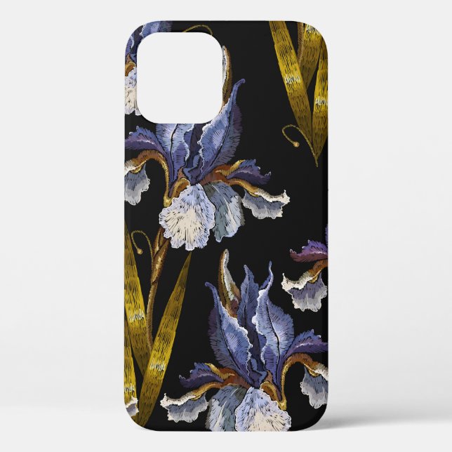 Beautiful spring irises embroidery seamless patter Case-Mate iPhone case (Back)