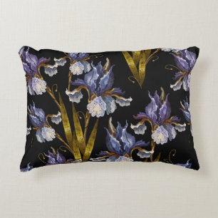 Beautiful spring irises embroidery seamless patter decorative cushion