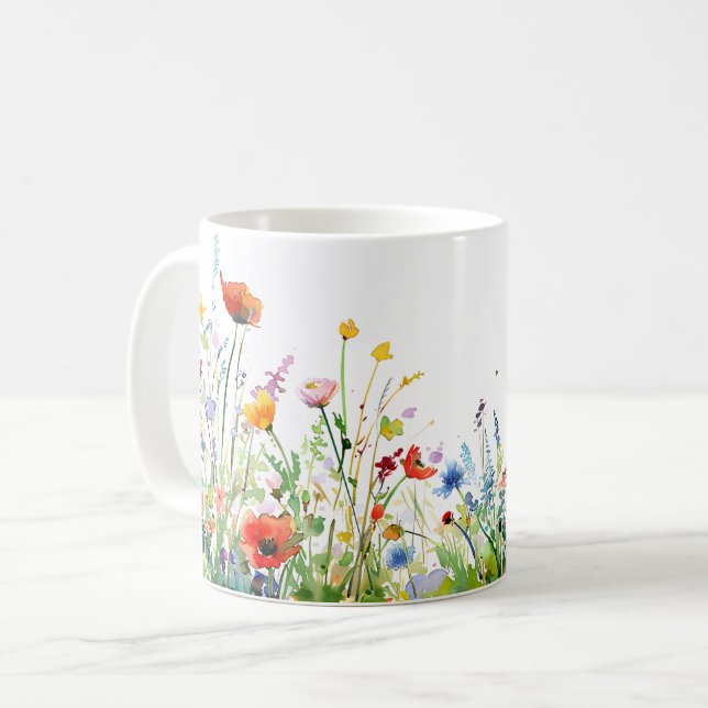 Beautiful Spring Meadow Flowers Wrap Coffee Mug (Front Left)