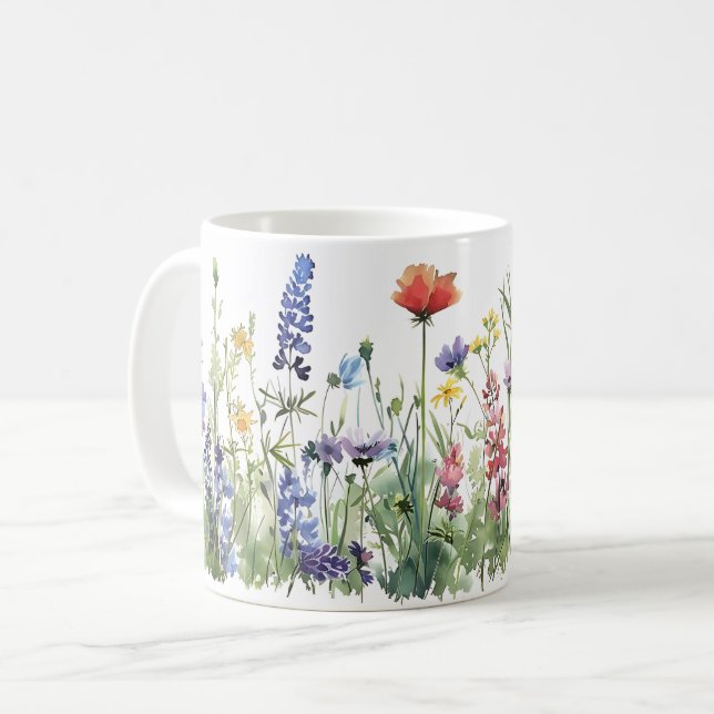 Beautiful Spring Meadow Flowers Wrap Coffee Mug (Front Left)