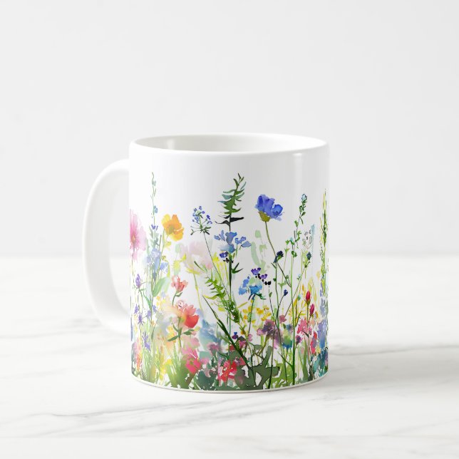 Beautiful Spring Meadow Flowers Wrap Coffee Mug (Front Left)