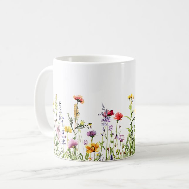 Beautiful Spring Meadow Flowers Wrap Coffee Mug (Front Left)