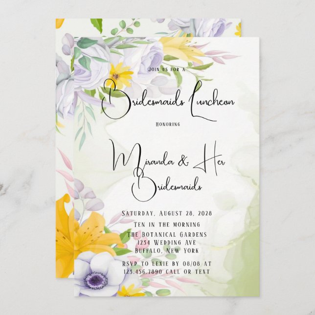 Beautiful Spring Morning Floral Bridesmaids Lunch Invitation (Front/Back)