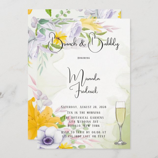 Beautiful Spring Morning Floral Brunch & Bubbly Invitation (Front/Back)