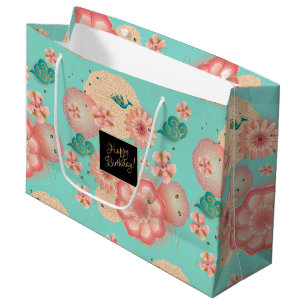 Beautiful Spring Peach Garden Flowers Birthday Large Gift Bag