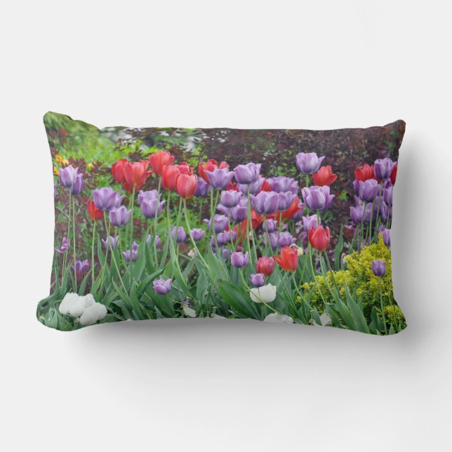 Beautiful spring tulip garden print pillow. lumbar cushion (Front)