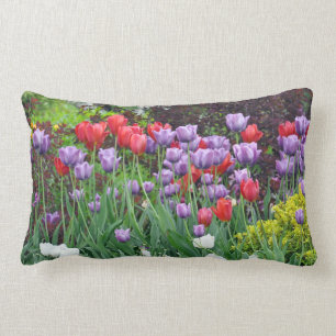 Beautiful spring tulip garden print pillow. lumbar cushion