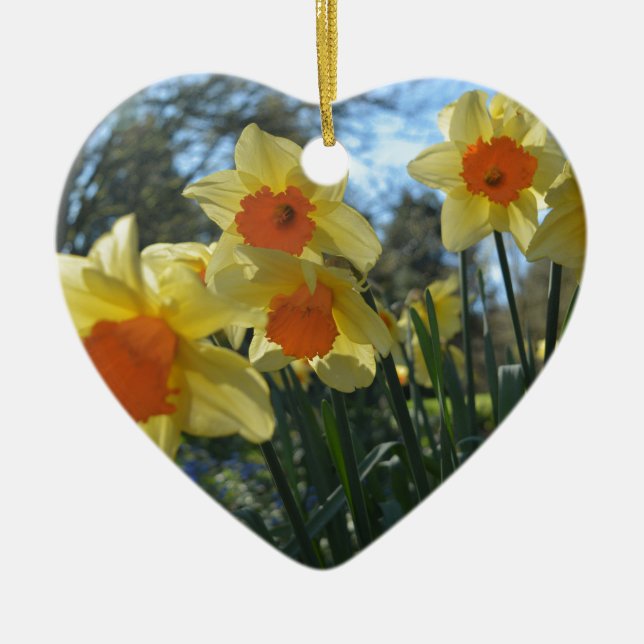 Beautiful spring yellow,orange daffodil flowers ceramic tree decoration (Front)