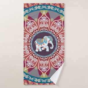 Beautiful square blanket in ethnic style with mand bath towel