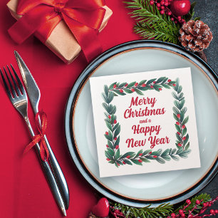 Beautiful Square Wreath Merry Christmas Napkin