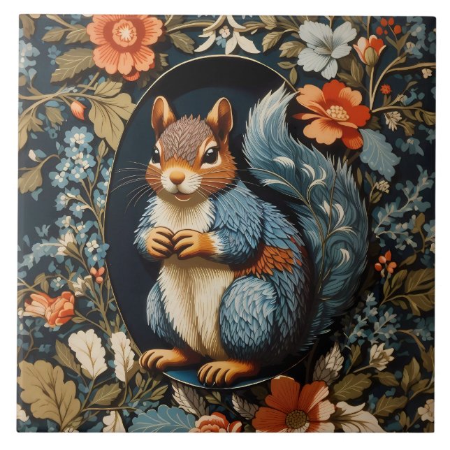 Beautiful Squirrel William Morris Inspired Ceramic Tile (Front)