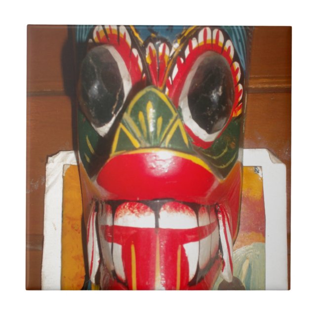 Beautiful Sri Lankan Traditional Fire Mask Art   Ceramic Tile (Front)