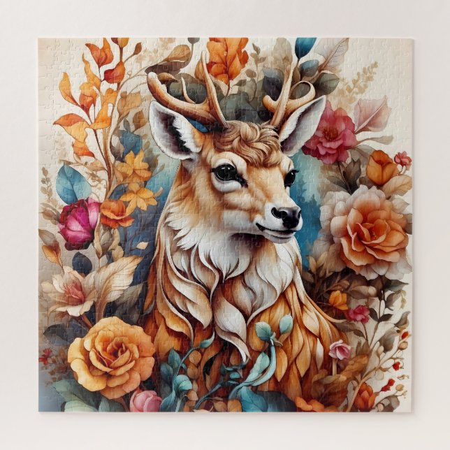 Beautiful Stag in amongst flowers Jigsaw Puzzle (Vertical)
