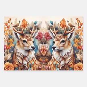 Beautiful Stag in amongst flowers Wrapping Paper Sheet