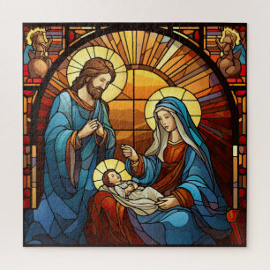 Beautiful Stained Glass Christmas Nativity Scene Jigsaw Puzzle