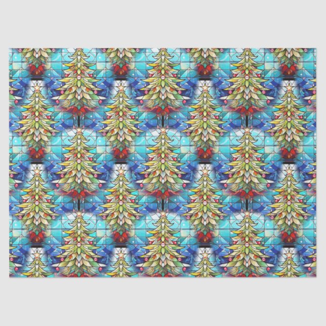 Beautiful Stained Glass Christmas Tree Pattern Tissue Paper (Front)