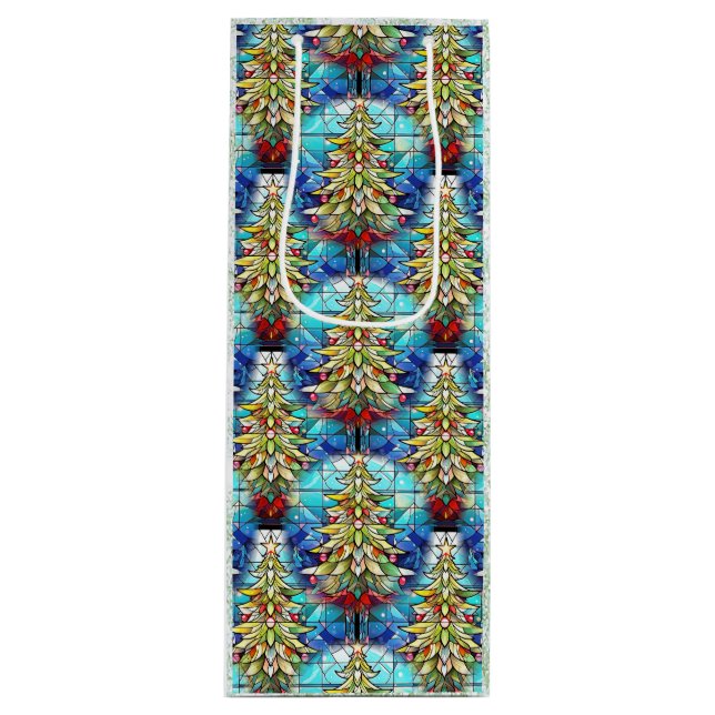 Beautiful Stained Glass Christmas Tree Pattern Wine Gift Bag (Front)