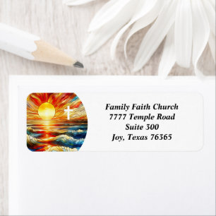 Beautiful Stained Glass Cross Church Return Address Label