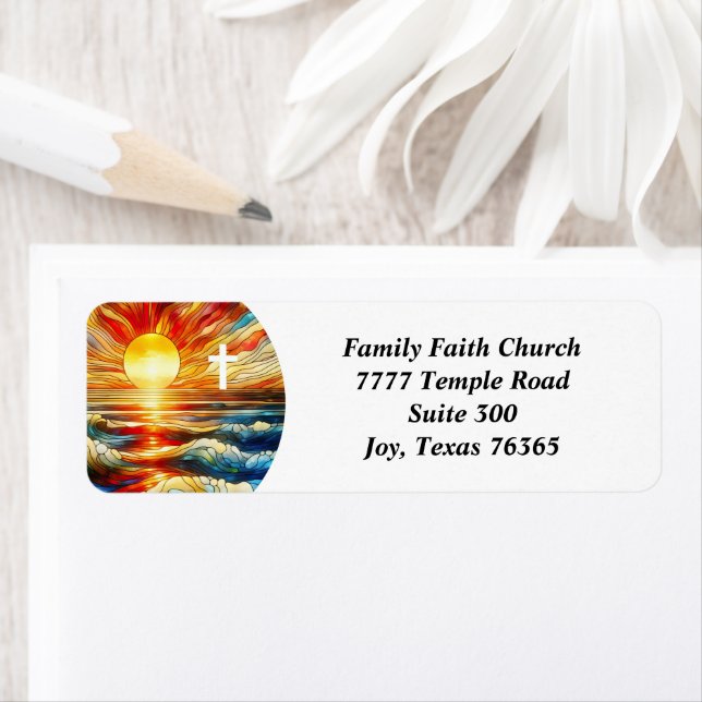 Beautiful Stained Glass Cross Church Return Address Label (Insitu)