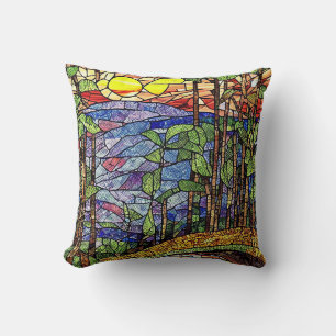 Beautiful Stained Glass Forest at Sunset Cushion