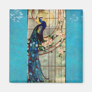 Beautiful Stained Glass Peacock Magnet