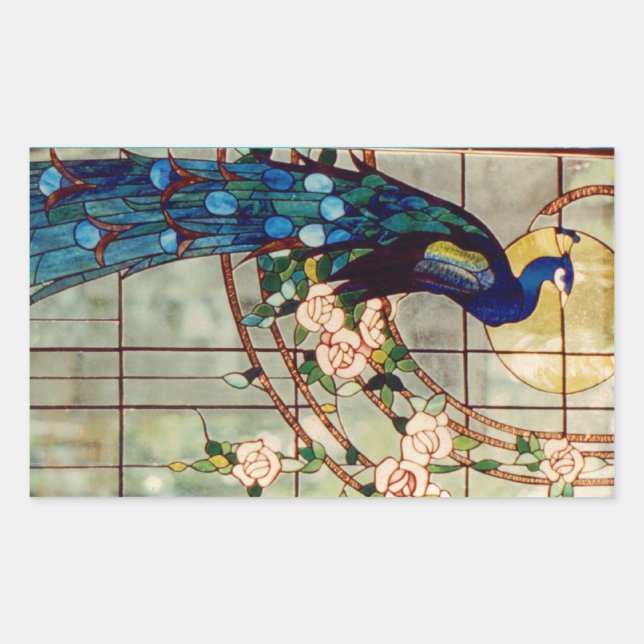 Beautiful Stained Glass Peacock Rectangular Sticker (Front)