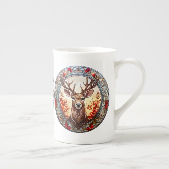Beautiful Stained Glass Reindeer  Bone China Mug (Right)