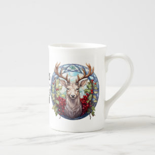 Beautiful Stained Glass Reindeer  Bone China Mug