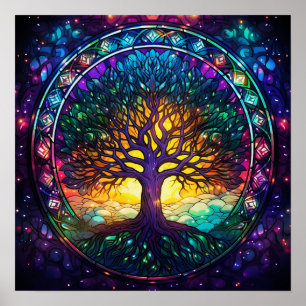 Beautiful Stained Glass Tree Poster