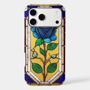 Beautiful Stained Glass Window with Blue Rose