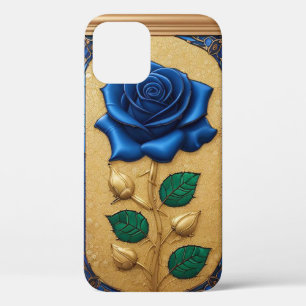 Beautiful Stained Glass Window with Blue Rose iPhone 12 Case