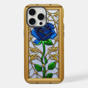 Beautiful Stained Glass Window with Blue Rose iPhone 15 Pro Max Case