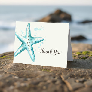 Beautiful Starfish Aqua Watercolor Bridal Shower Thank You Card