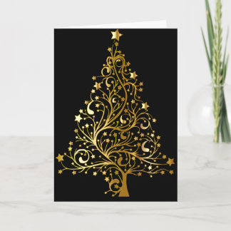 Beautiful starry metallic gold Christmas tree Holiday Card