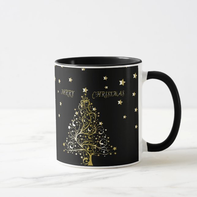 Beautiful starry metallic gold Christmas tree Mug (Right)