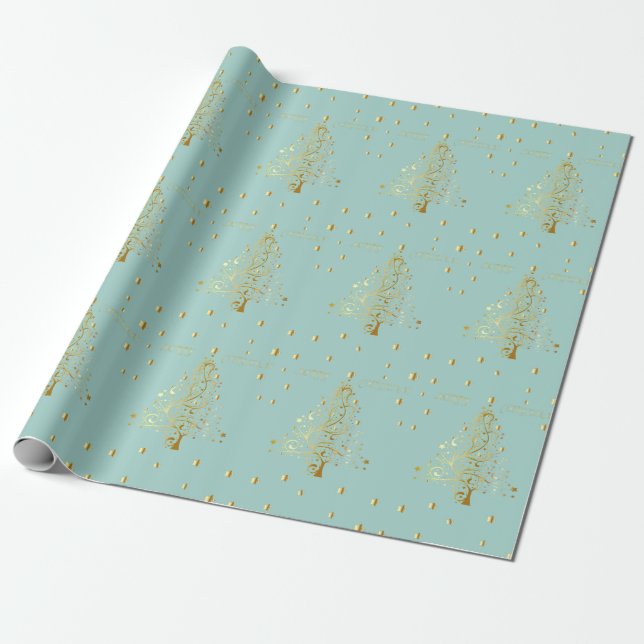 Beautiful starry metallic gold Christmas tree Wrapping Paper (Unrolled)