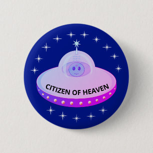Beautiful stars, flying saucer & alien cartoon 6 cm round badge