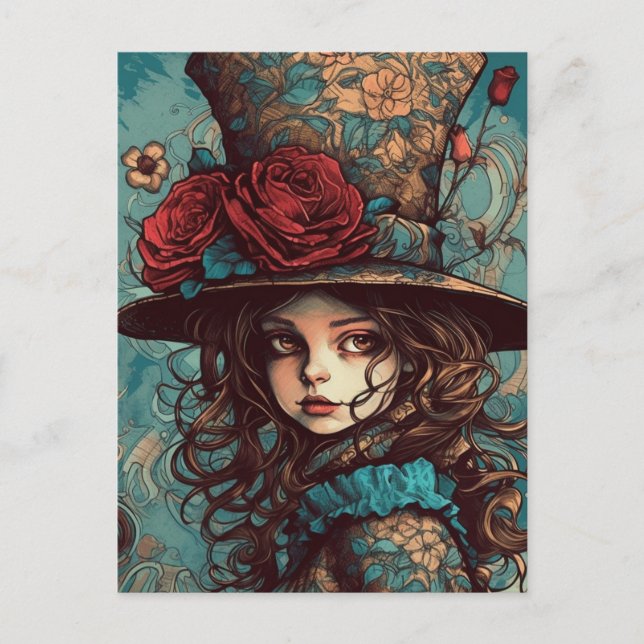 Beautiful Steampunk Alice Postcard (Front)