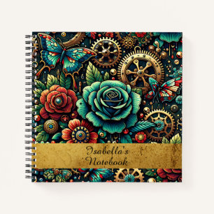 Beautiful Steampunk Themed Gears and Roses Notebook