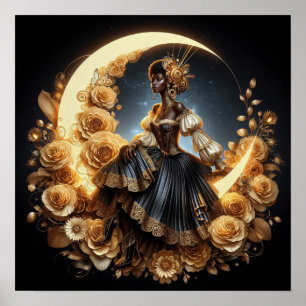 Beautiful Steampunk Woman on the Moon Poster